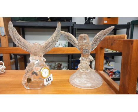 A Royal Crystal Rock eagle incorporating a clock and a French crystal owl