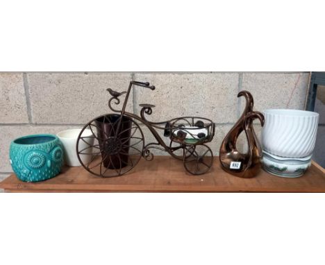 Wrought iron tricycle planter and quantity of other planters COLLECT ONLY