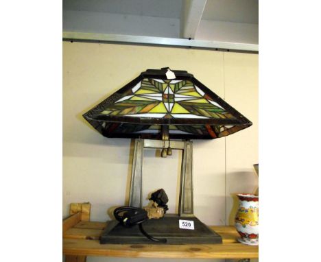 A modern table lamp with Tiffany style shade - COLLECT ONLY Base 26x30cm Lamp H48cmShade 26x30cm 1 white pane on shade cracke