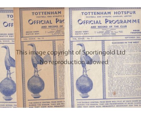 TOTTENHAM HOTPSUR      Ten home programmes for season 1946/7 v. Man. City, Sheff. Weds., Bury, Chesterfield, Bradford PA, Cov