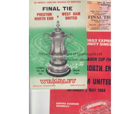 1964 CUP FINAL   Programme, ticket and songsheet for the 1964 FA Cup Final, ticket is generally good, songsheet has a fold, p
