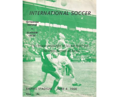 TOTTENHAM - CELTIC 1966  Match programme from the Canadian Tour in Vancouver, 4/6/66, Tottenham v Celtic. Match ended 1-1. Te