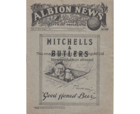 WEST BROM - LIVERPOOL 1914  West Brom home programme v Liverpool, 26/9/1914, eight page issue, pencil h-t scores, includes hi