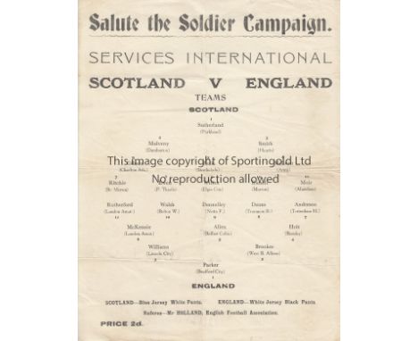 WARTIME INTERNATIONAL   Large format single sheet programme, Services International, Scotland v England. No date or venue but