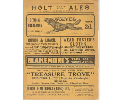 WOLVES - BRADFORD CITY 1930  Wolves home programme v Bradford City, 18/10/1930 includes Soccer Searchlights Supplement plus i