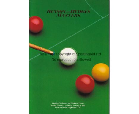 SNOOKER SIGNATURES 1992       Programme for the Benson and Hedges Masters February 1992 signed inside by Stephen Hendry, Stev
