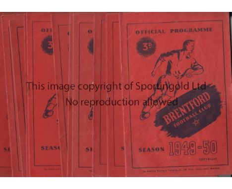 BRENTFORD 49-50    Thirteen Brentford home programmes, 49/50, includes games v Leeds, Tottenham, Chelsea (Cup), West Ham, Bra
