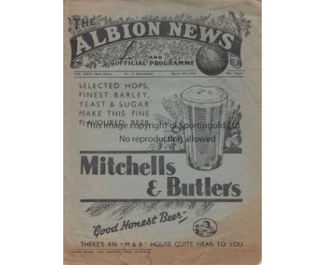 WEST BROM - NORTHAMPTON 1940    West Brom home programme v Northampton, 30/3/1940, four page issue + covers, slight ageing.  