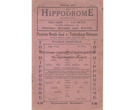 1921 CUP SEMI- FINAL   Official FA Cup Semi-Final programme, Preston v Tottenham, 19/3/1921 at Sheffield Wednesday, Tottenham
