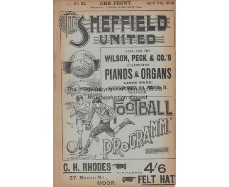 SHEF UTD -  WEST BROM 1898   Sheffield United home programme v West Brom, 11/4/1898, final game of the only Sheffield United 