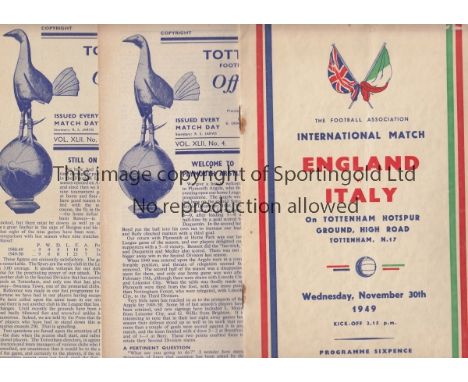 TOTTENHAM HOTSPUR       Eighteen home programmes and England v Italy from season 1949/50. Most are slightly creased and some 