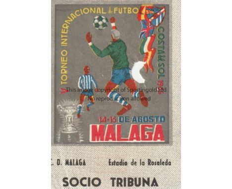 TOTTENHAM   Ticket for Costa Del Sol Youth Tournament 14th-16th August 1965 which Tottenham won beating Valencia and Standard