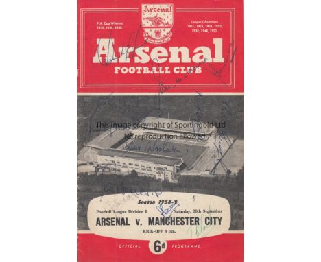 LEICESTER CITY    Rather unusual item, programme Arsenal v Manchester City, 20/9/58 signed on the front cover by the Leiceste
