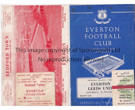 EVERTON      Two programmes with tickets. Home v. Leeds United 7/11/1964 and away v. Bedford Town 65/6 FA Cup, ticket creased