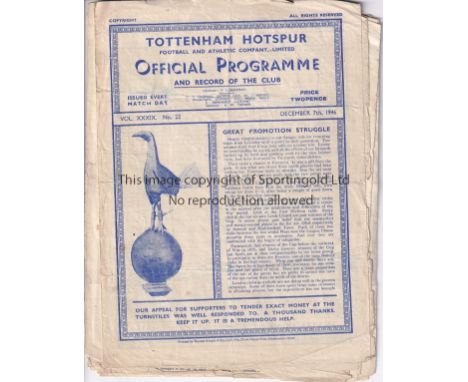 TOTTENHAM     Eight Tottenham home programmes Chesterfield 1946/47, West Brom , Cardiff , Sunderland , Newcastle , Sheffield 