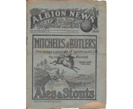 WEST BROM - PORT VALE 1921  West Brom Reserves home programme v Port Vale Reserves, 29/8/1921, slight wear along folds, small