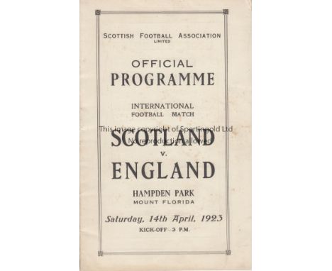 SCOTLAND - ENGLAND 1923   Scarce programme, Scotland v England 14/4/1923 at Hampden Park, Glasgow. Twenty four page official 