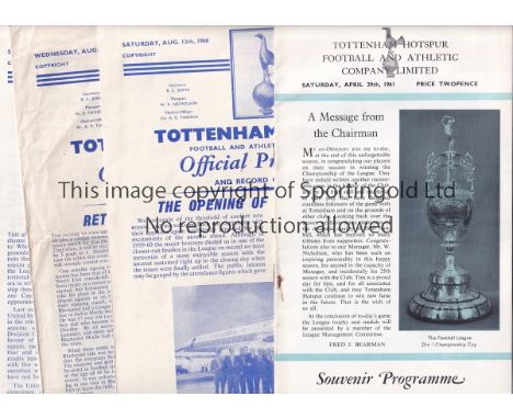 TOTTENHAM   Twenty five Tottenham home programmes from the 1960/61 Double season to include all 21 League matches, Practice m