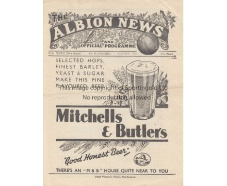 WEST BROM - ASTON VILLA 41   West Brom home programme v Aston Villa, 26/4/41, slight fold.  Generally good