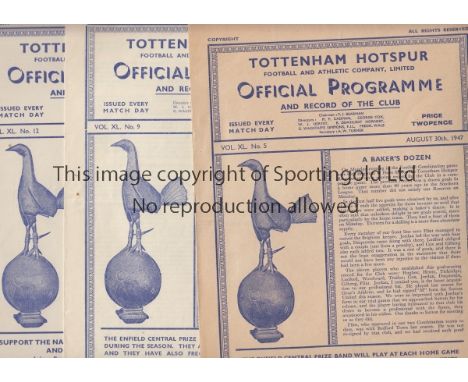 TOTTENHAM HOTSPUR       Fifteen home programmes from season 1947/8. Most are slightly creased and some have team changes and 