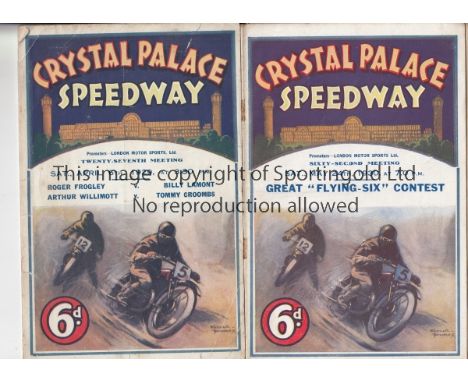 CRYSTAL PALACE SPEEDWAY   Two Crystal Palace Speedway programmes, 6/4/1929, twelve page issue, results noted for a series of 