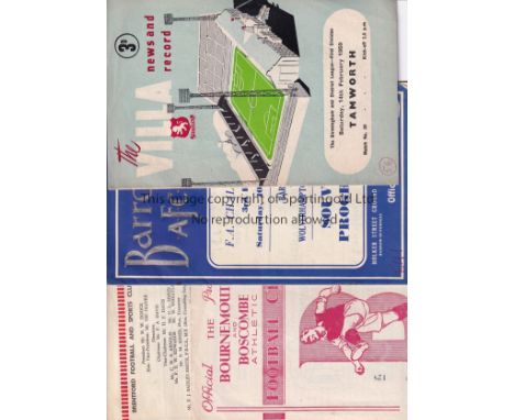 1950's    A collection of 59 programmes from the 1950's to include matches at Aston Villa , Barrow , Bournemouth ( England v 