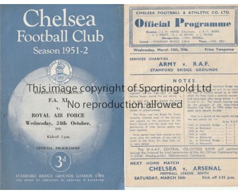 NEUTRAL MATCHES AT CHELSEA FC      Two programmes, Army v. R.A.F. 13/3/1946, slightly creased including Billy Wright, Reg Mat