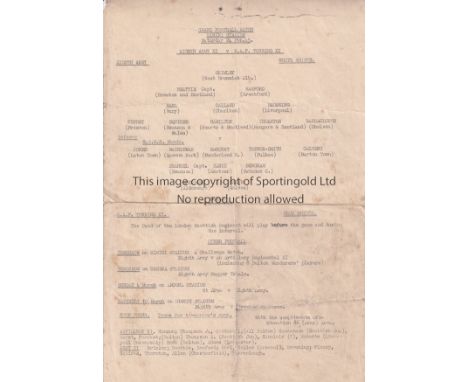 WAR TIME FORCES    Single sheet programme 8th Army  X1 v RAF Touring X1 24th February 1945 at the Rimini Stadium in Italy. Pl