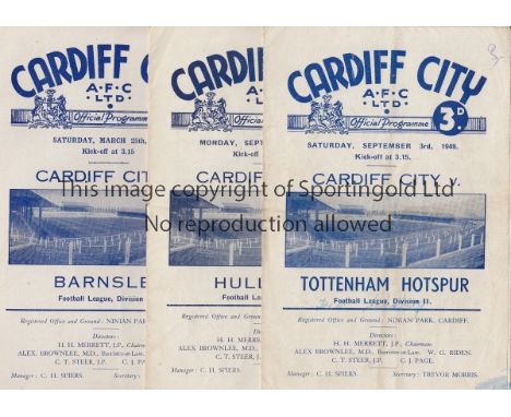 CARDIFF CITY     Twelve Cardiff City home programmes, 49/50 v Tottenham, Hull, Barnsley, 50/51 v Southampton (creased), Coven