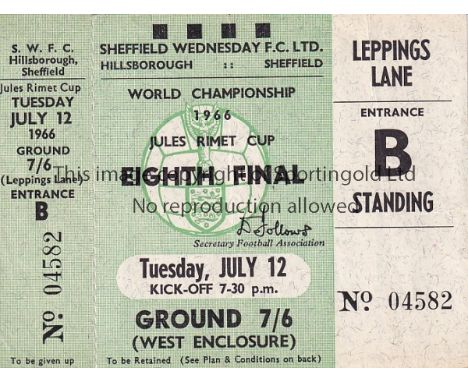 1966 WORLD CUP     Unused ticket for West Germany v. Switzerland 12/7/1966 at Sheff. Weds., vertical creases.   Generally goo