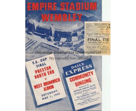 1954 FA CUP FINAL       Seat ticket in good condition and Daily Express songsheet with a horizontal fold for Preston North En