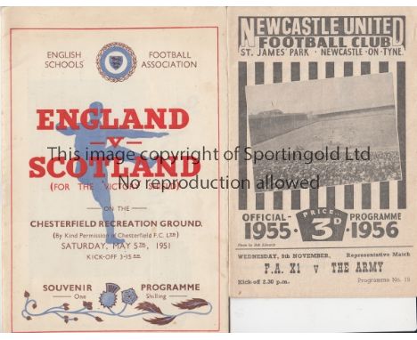 DUNCAN EDWARDS   Two programmes featuring Duncan Edwards, England Schools  v Scotland, 5/5/51 at Chesterfield (Victory Shield