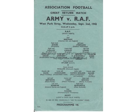 ARMY-RAF 42   Programme, Army v RAF, 2/9/42 at West Park Stray, RAF included  Bartram (Charlton), Lewin (Arsenal), O'Donnell 