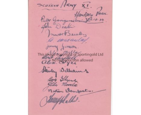 SCOTTISH ARMY XI 1944   Album sheet containing 12 Scottish Army XI signatures  from Hampden Park 28/10/44 . Part of the Joe M