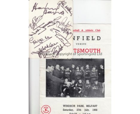 PORTSMOUTH IN IRELAND    Programme, Linfield v Portsmouth 27/7/68 plus invitation /ticket to Coleraine v Portsmouth 1/8/68.  