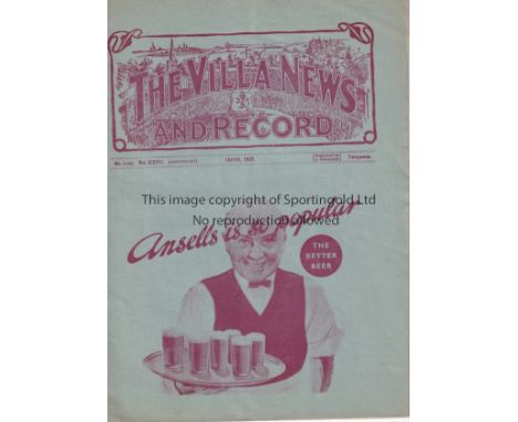ASTON VILLA      Quadruple issue home programme for Easter 1937. League v. Newcastle United 30/3/1937, Reserves v. Blackburn 
