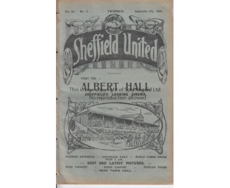 SHEF UTD - CARDIFF CITY 1924    Sheffield United home programme v Cardiff City, 8/9/1924, ex bound volume.  Generally good