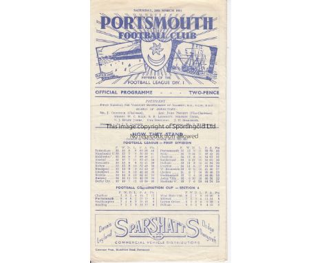 PORTSMOUTH V TOTTENHAM 1951     Programme for the League match at Portsmouth 24/3/1951 in Spurs Championship winning season. 