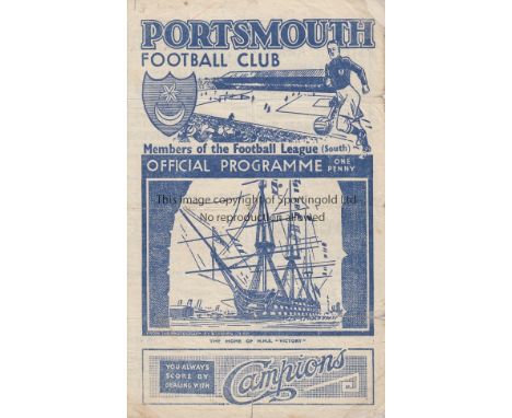 PORSMOUTH V ARSENAL 1945       Programme for the South Cup tie at Portsmouth 17/2/1945, folded, worn, scores and team changes