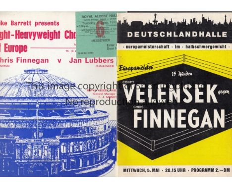 BOXING   Programme for Chris Finnegan European title fight v Conny Velensek, 5/5/71 in Deutschlandhalle , Berlin, plus progra