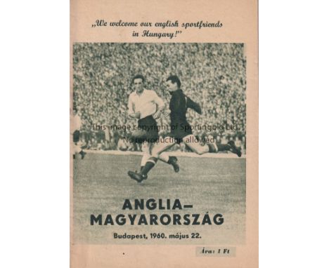HUNGARY / ENGLAND    Programme Hungary v England in Budapest 22nd May 1960 signed by Fulham and England skipper Johnny Haynes