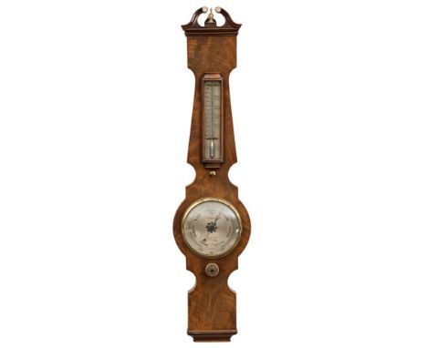 J.Rombach, Regent Strt., London, an unusually small early 19th century wheel barometer:  the 4½ inch round silvered dial engr