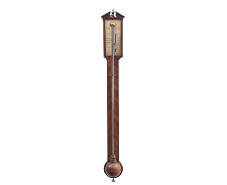 Dollond, London, a George III stick barometer: the silvered register engraved with the maker's name Dollond, London, the maho