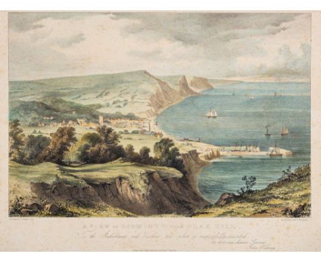 Of Historical Interest. After G. Hawkins - A View of Sidmouth from Peak Hill, showing Sidmouth harbour [never built],: 31 x 4