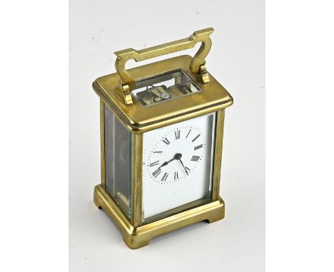 Antique gold-plated French brass travel alarm clock. R&amp;C Paris. Circa 1900. Dimensions: 12.5 x 6.5 x 8 cm. In good condit