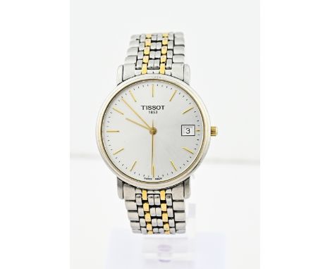 Tissot watch, unisex, bicolour quartz model with a round case with a silver-coloured dial with gold-coloured indexes and a da