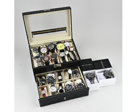 Lot, with 23 watches, various models including Boss, Pontiac, Piere Cardin, Swatch, Casio and Timecode.