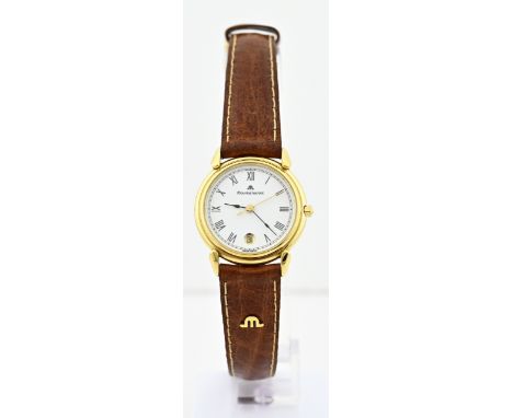 Maurice Lacroix, ladies watch, gold-plated round model with a white dial with date display. The watch is fitted with an origi