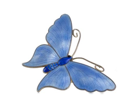 J AITKIN & SON, SILVER AND ENAMEL BUTTERFLY BROOCH in light and royal blue enamel, makers mark to the reverse, Birmingham 191