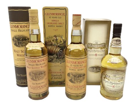 Two bottles of Glenmorangie, 10 year old, single highland malt whisky, 70cl 40% vol and Glenturret, 8 year old, single highla